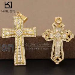 Hip Hop Golden Full Stone Cross Pendant Necklace for Men High Quality Shiny Pendant Gothic Gifts Shining Symbol of Faith Jewelry