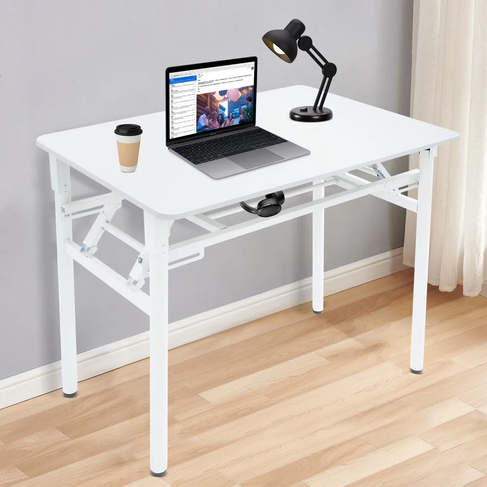 

2-Tier Folding Computer Desk White Foldable Desk With Storage Rack 80*50*75cm