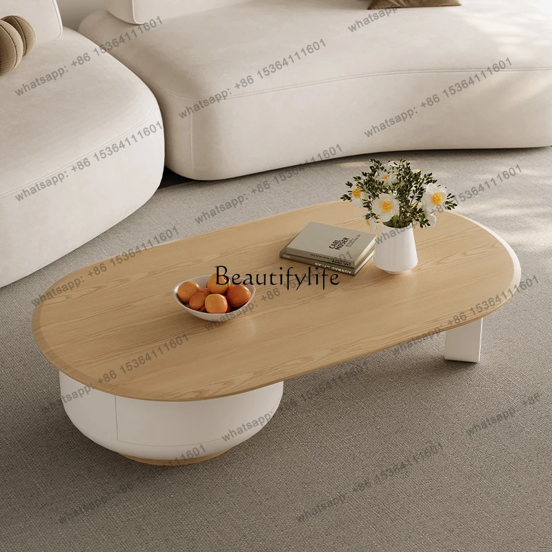 

D25Coffee table solid wood small apartment living room household small table cream wind