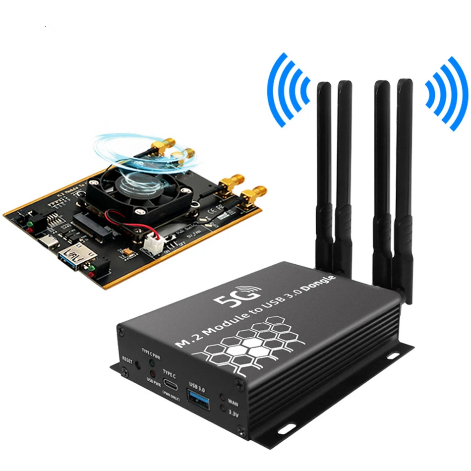 NGFF M.2 B Key 4G/5G Module to USB 3.0 Network Card Adapter with auxiliary power and Cooler Fan