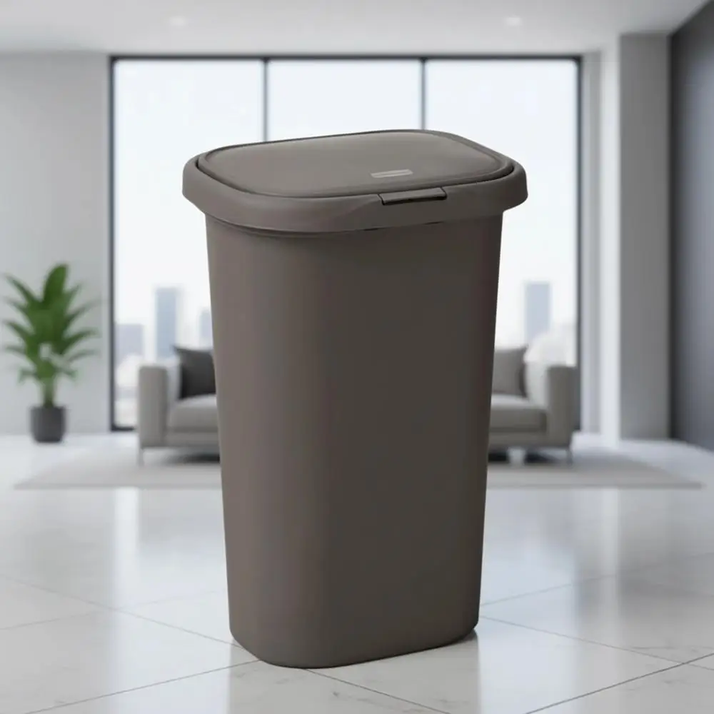 

13 Gallon Gray Plastic Trash Can with Lid for Home, Kitchen, Office, and Garage