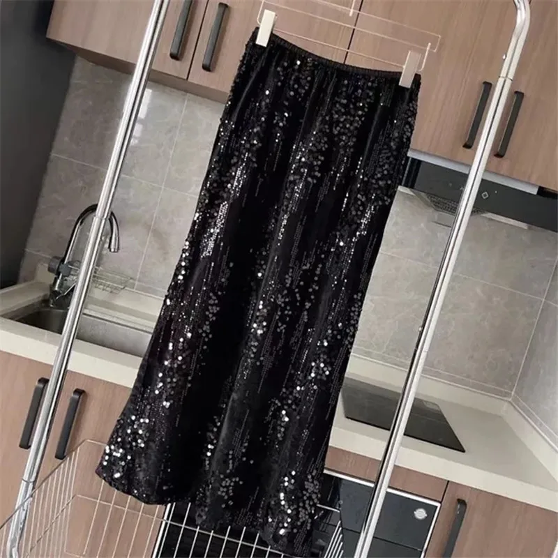 Fashion Senior Sense Heavy Industry Sequin Dress Female's Fall  Medium And Long Meat Shading Thin Fishtail Skirt Women Clothes