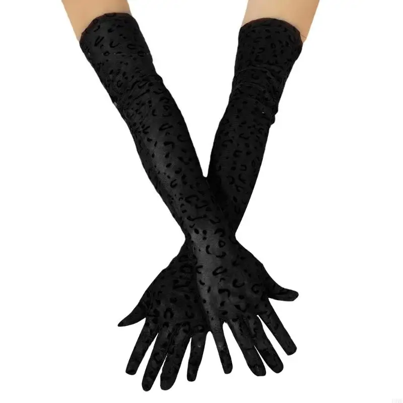 49ME Leopard Costume Glove Long Costume Gloves Leopard Opera Gloves Performance Gloves Leopard Long Gloves Women Elbow Gloves