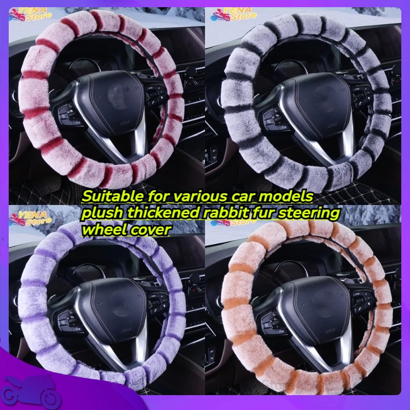 

Suitable for various car models plush thickened rabbit fur steering wheel cover with white rubber ring soft knitted winter