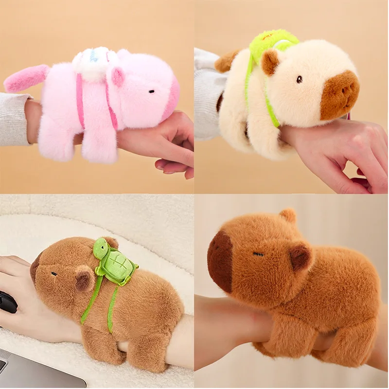 Capibara Animal Slap Snap Wrap Wristband Bracelet Plush Stuffed Animal Kawaii Capybara Hand Ring Wristband Kid Funny Toys Girl