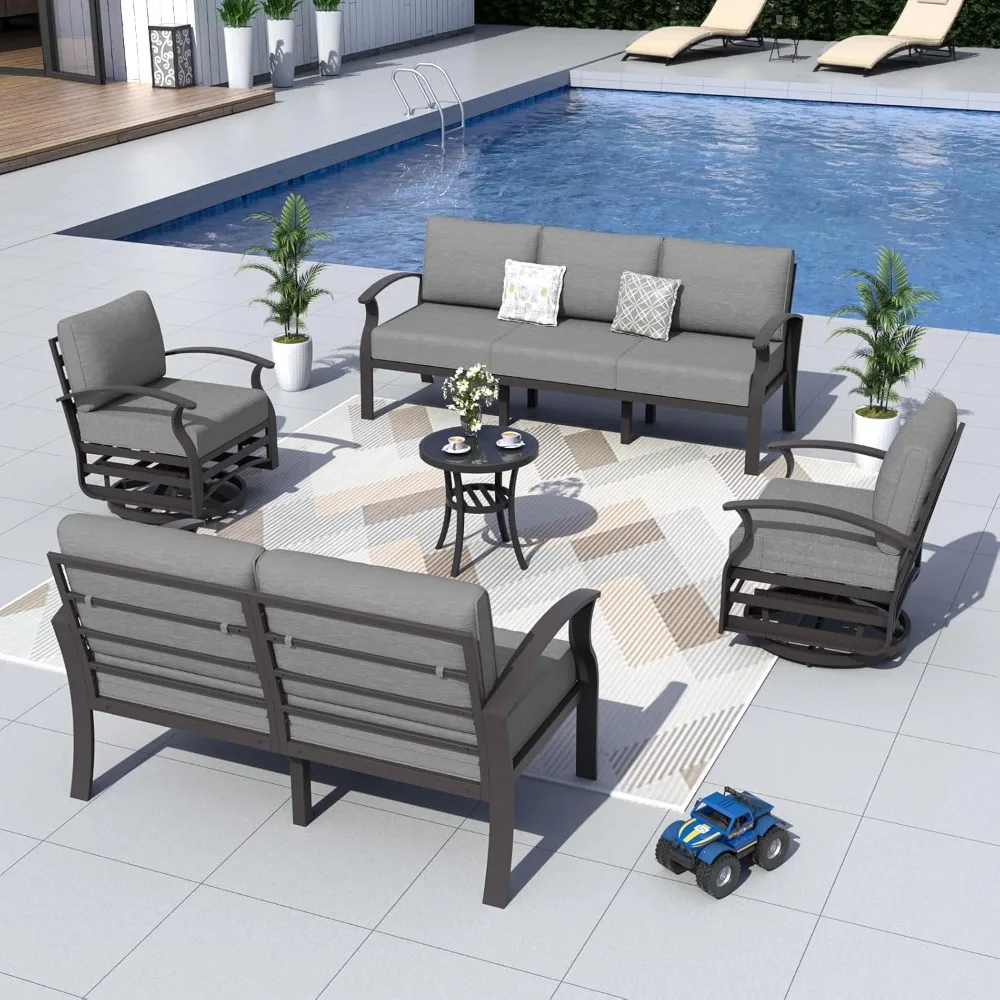 

Aluminum Patio Furniture Set with 2 Swivel Chairs 7-seat Metal Outdoor Furniture Patio Sectional Sofas Patio Conversation Set w