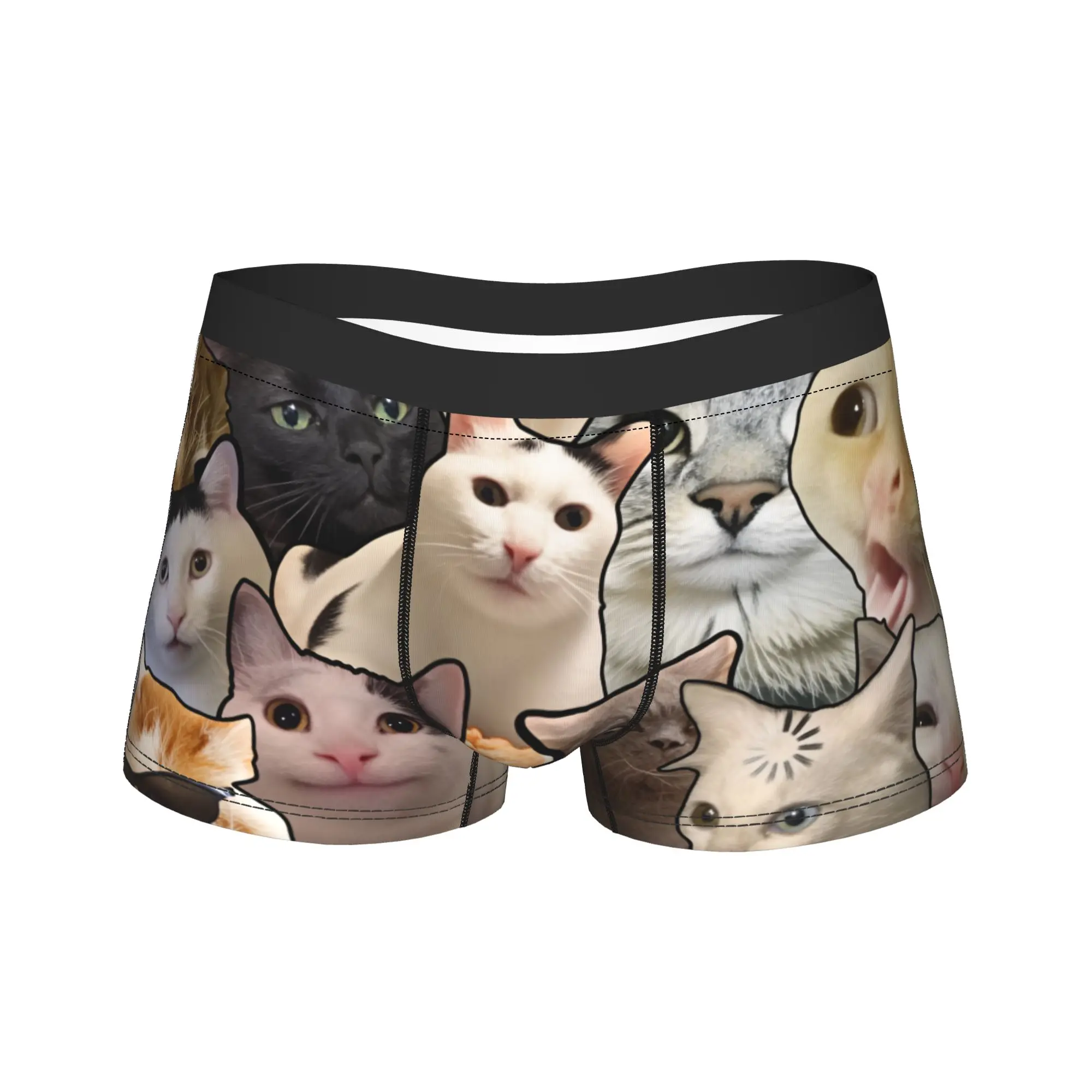 

Бесшовные трусы-боксеры с забавным принтом кошек для мужчин, качественные, больших размеров