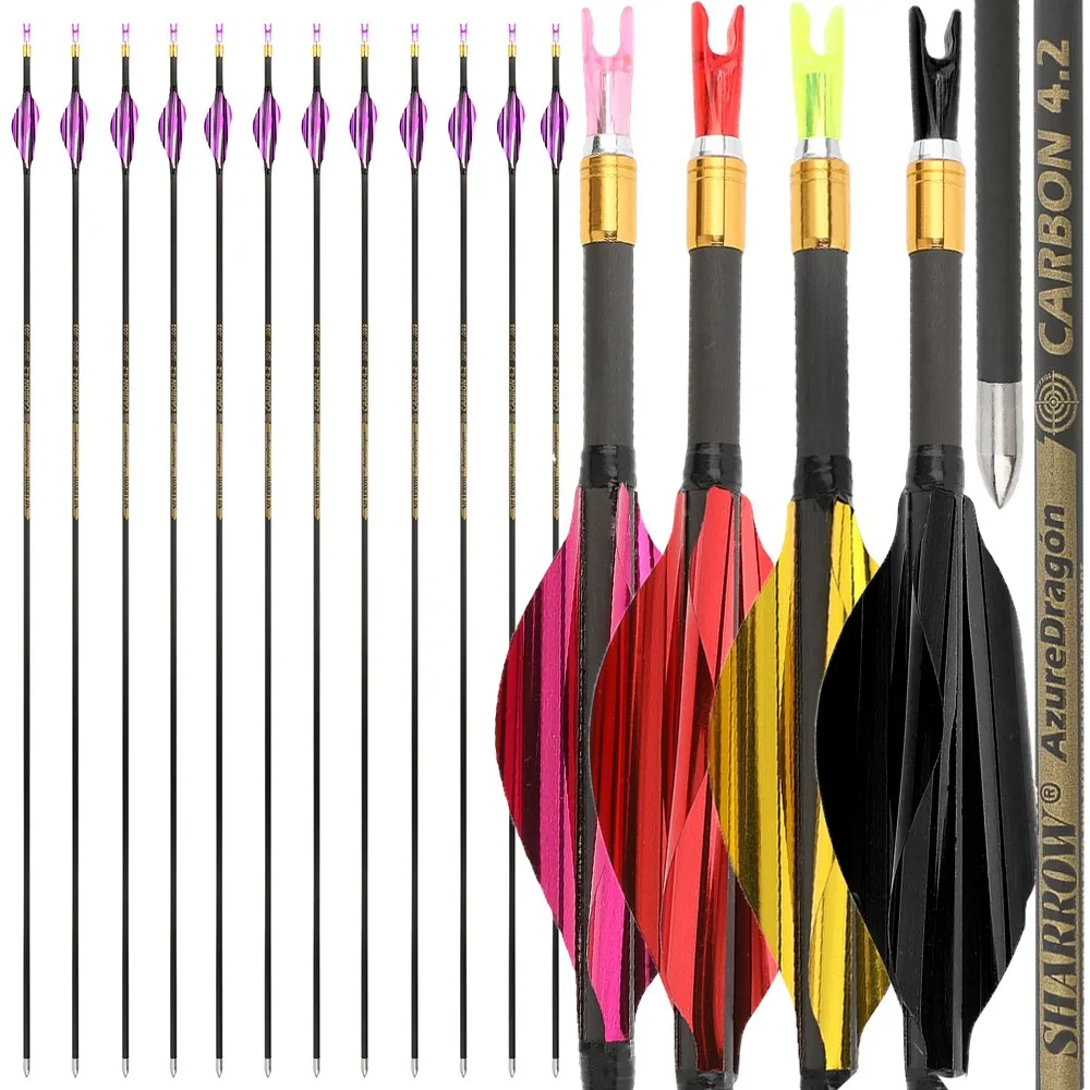 

12pcs Archery Arrow SP700 800 900 1000 Pure Carbon fiber ID4.2mm +/-0.003" Bow Outdoor Shooting Hunting Target Spiral Feathers