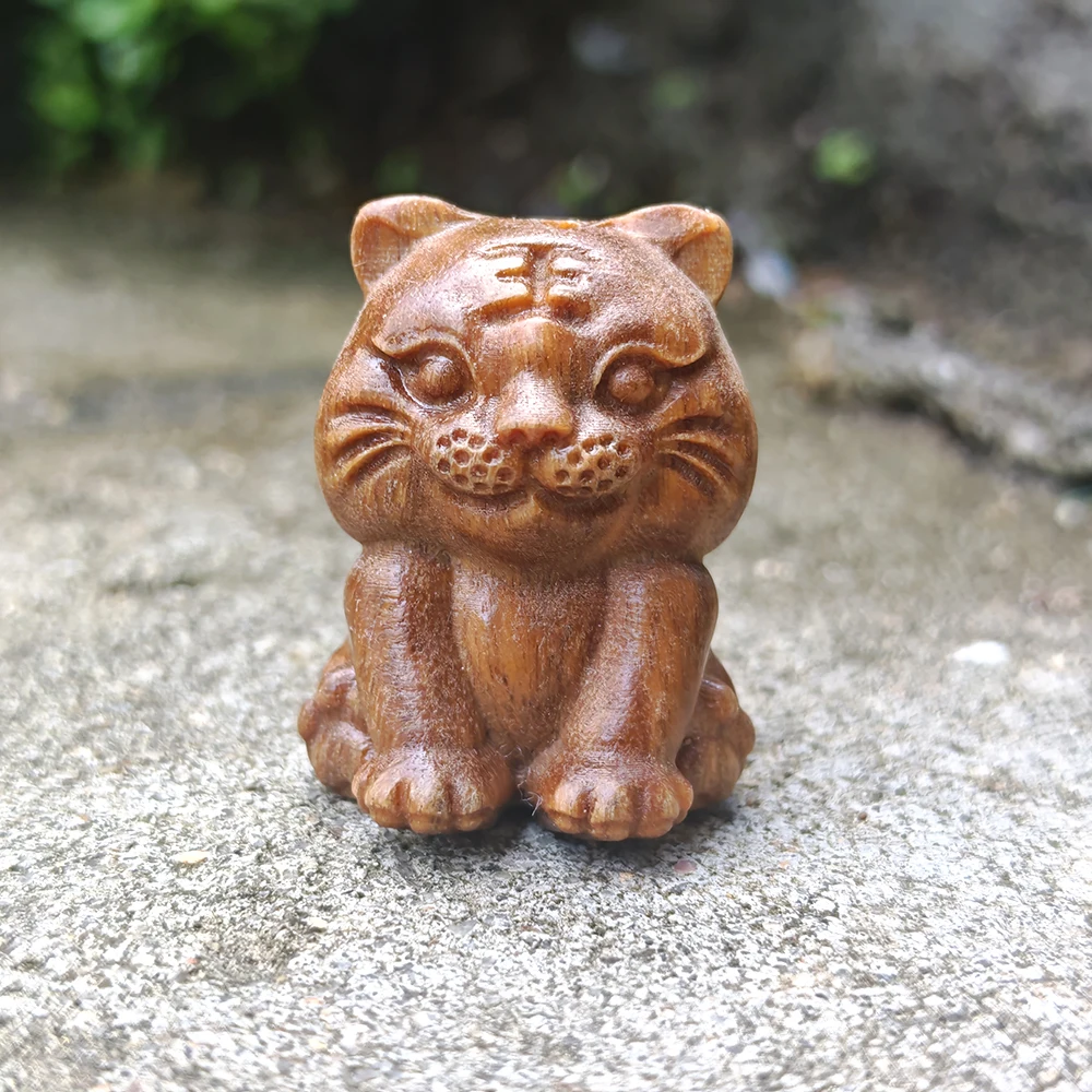 1.1 Inch Wooden Tiger Figurine, Ethnic Style, Simple Style, Suitable for Holiday Decorations, Home Decor, Christmas Decorations, Tabletop Decorations, Living Room, Party Decorations
