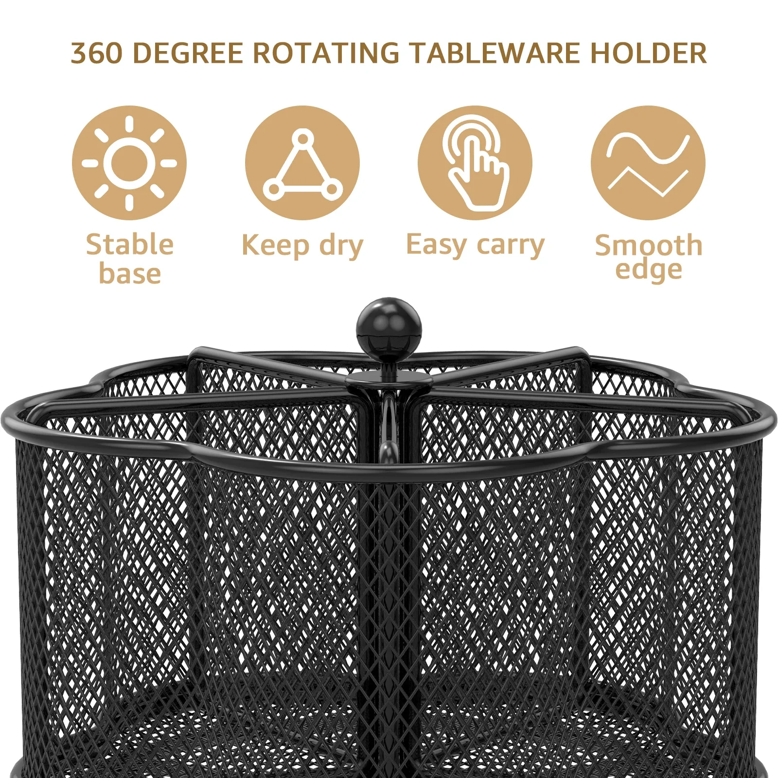 Kitchen Utensil Drying Holder with 360° Rotating Metal 5-Compartment Knife Spoon Fork Storage Racks Multi-Function Organizer