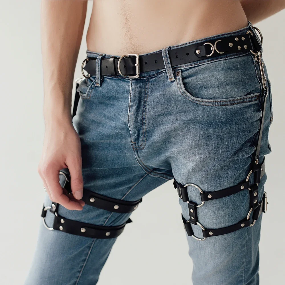 Man หนังขาสายรัดปรับเครื่องรางเกย์เสื้อผ้าทางเพศ Body Bdsm Bondage กรงสายรัดเข็มขัด Slave Rave เครื่องแต่งกายสําหรับ Sex