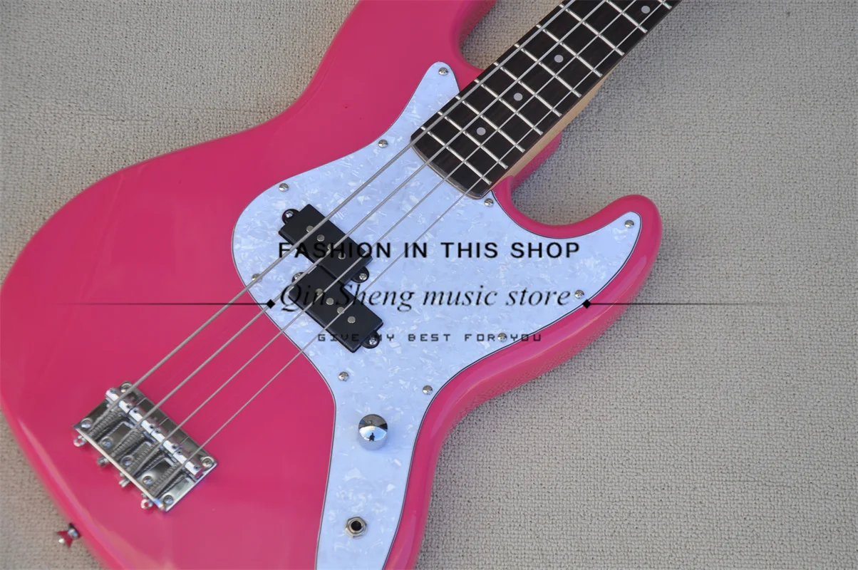 4 strings Electric Guitar Bass,Pink Bass,Basswood  Body,Maple Neck,White Pearl Pickguard