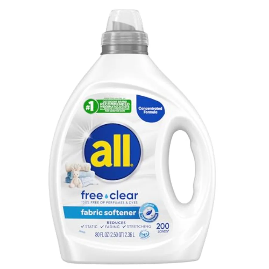 

all free clear, Original, Liquid Fabric Softener for Sensitive Skin, Unscented and Hypoallergenic, Concentrated, 80oz, 200 Load