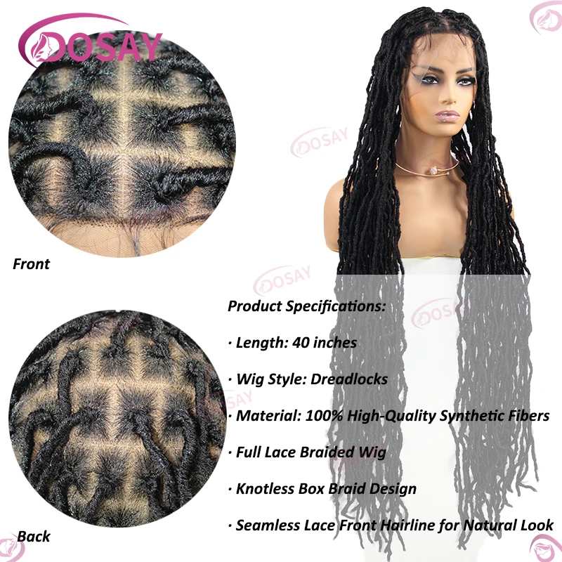 40 "Lunga Dreadlock Parrucca Sintetica Intrecciata Parrucche Per Le Donne Nere Full Lace Wave Locs Trecce Parrucca Dei Capelli Dreadlocks Box Treccia Parrucca Nera