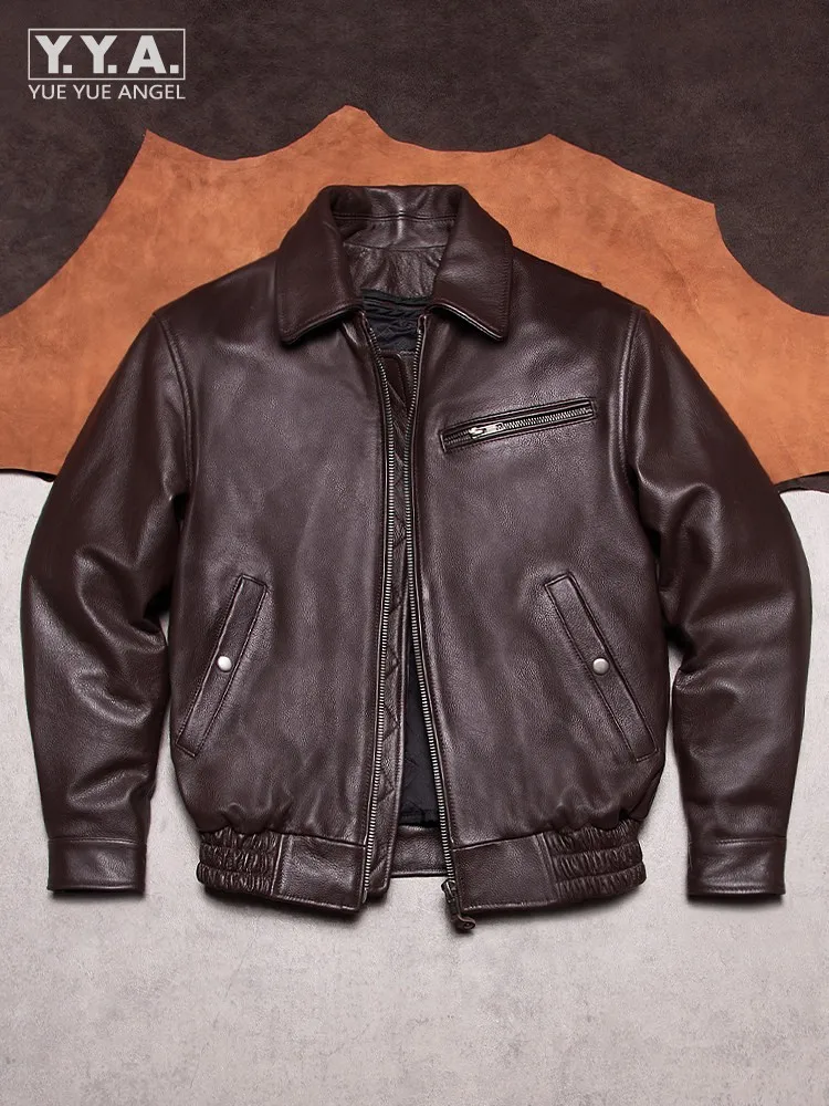

Winter Warm Men High Quality Genuine Leather Jacket Streetwear Casual Loose Fit Motorcycle Short Coat Turn Down Collar Outerwear
