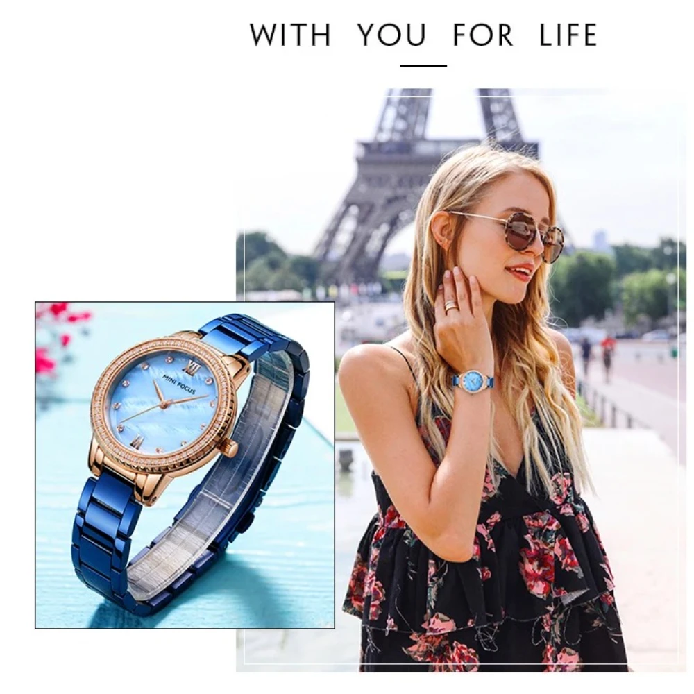 MINI FOCUS 0226L Luxury Fashion Women's Watch Steel Belt with Diamond Inlaid Waterproof Watches for Women Relogio Feminino