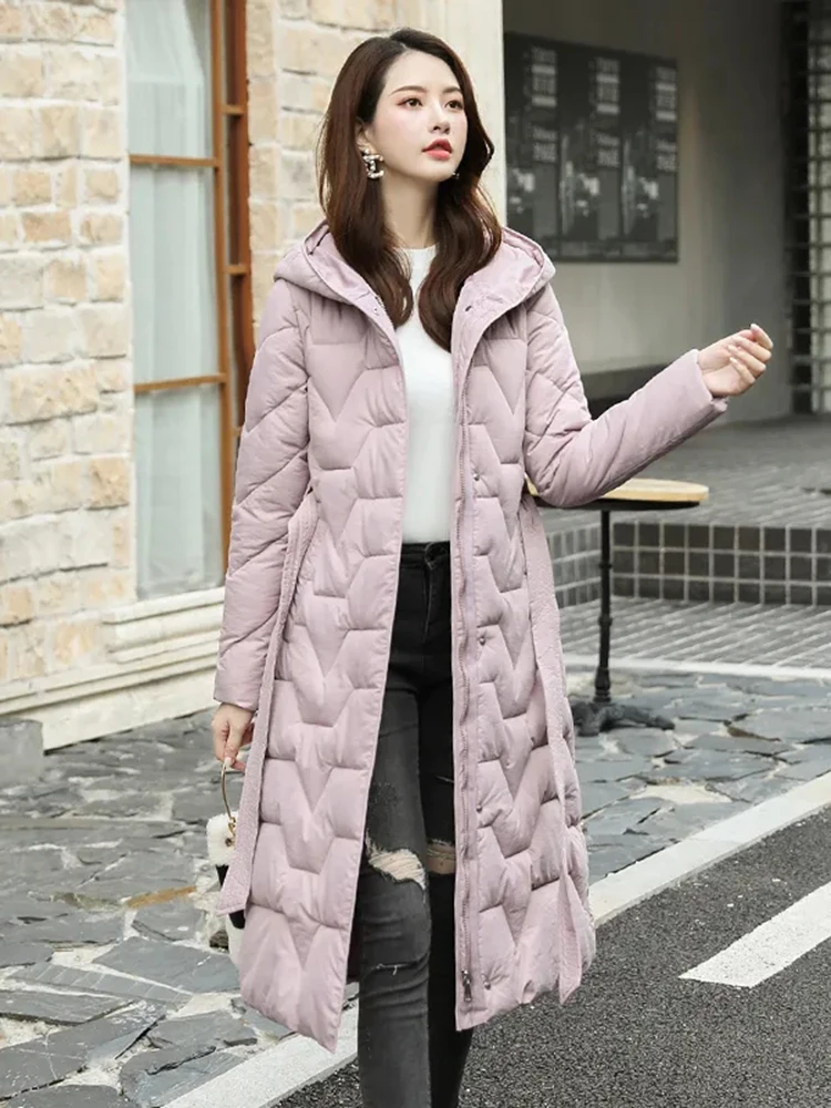 Slim Warm Hooded Lace Up Parkas Chaquetas Chic Fashion Windproof New Coat Casual Solid Cotton Padded Winter Baggy Parca Jaqueta