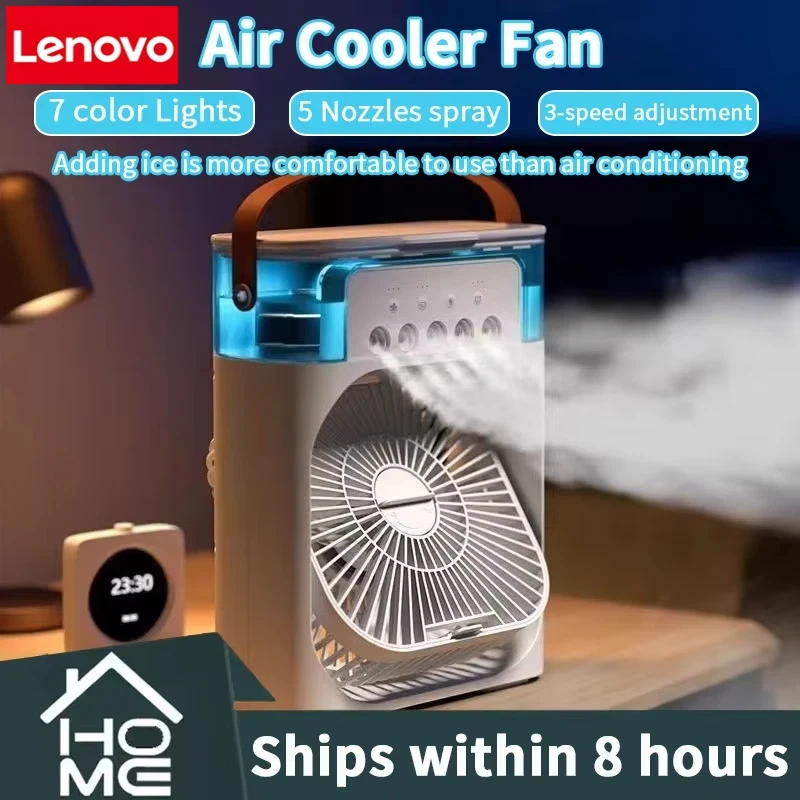 Lenovo tragbarer Ventilator, 3-in-1-Luftbefeuchter, Luftregulierung, LED-Licht, für den Haushalt, USB-aufladbar, Klimaanlage, Büro, feuchtigkeitsspendender Ventilator