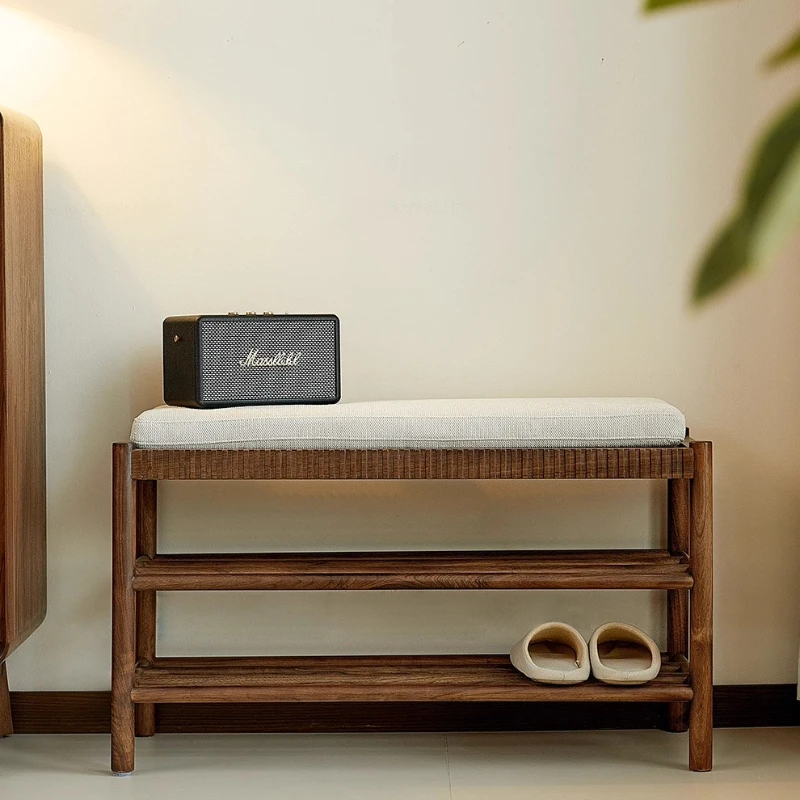 

North American black walnut shoe changing stool rack integrated solid wood door home door low stool shoe