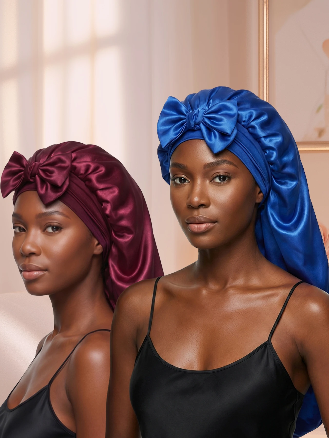 Soft Silky Long Satin Bonnet For Women Natural Hair And Curly Hair Extra Large Size Hair Cap With Tie For Comfortable Night Slee