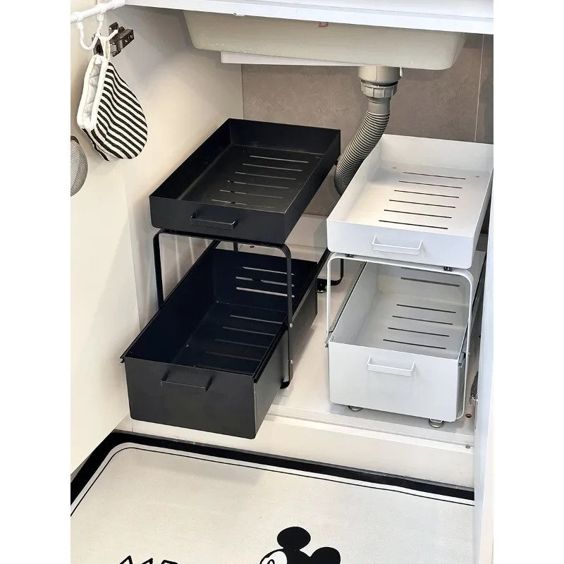 

Kitchen cabinets pull-out storage box cleaning supplies under the sink pots and pans multi-layer shelvesmulti-functional storage
