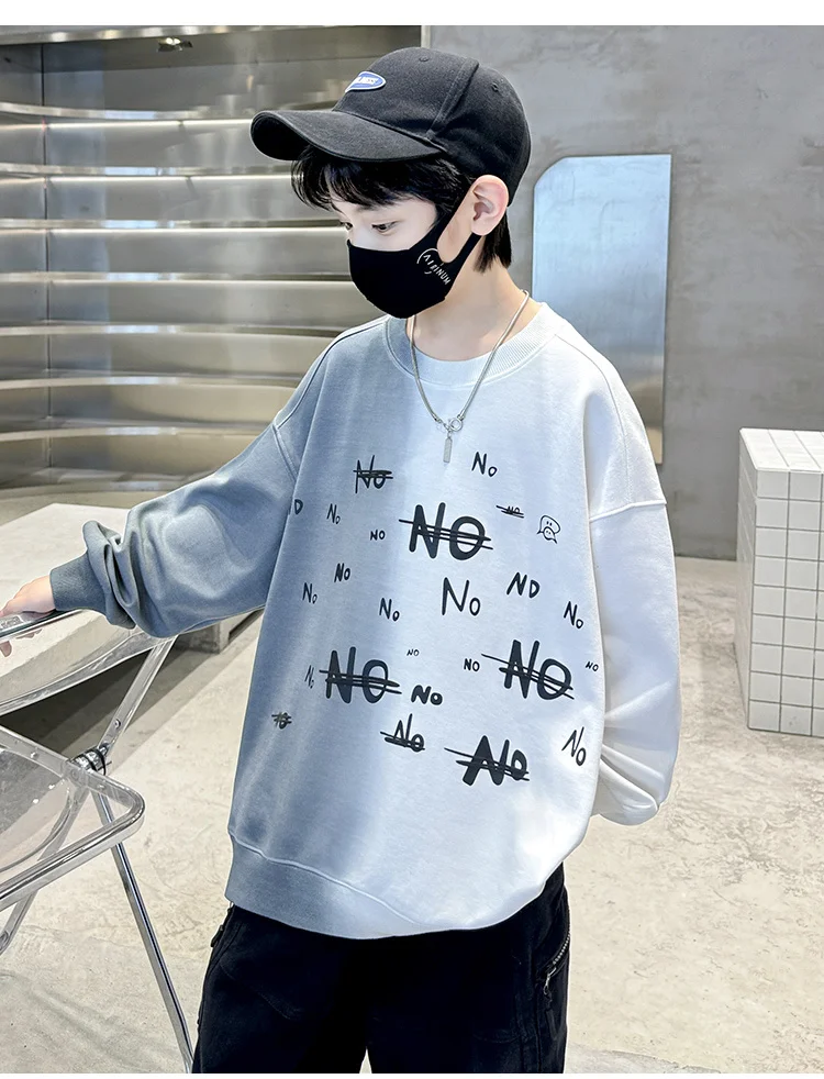 Kinder Jungen Frühlingskleidung Sweatshirt mit Farbverlauf Neuer Buchstabendruck Streetwear Langarm T-Shirt Retro-Design Pullover Oberteil – Detail 9
