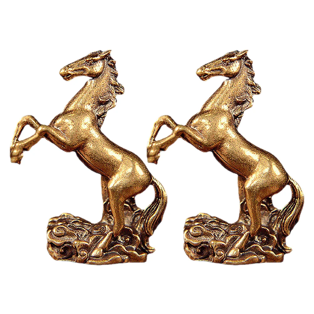 2 Pcs Horse Stepping on Auspicious Clouds Ornaments Sculpture Figurine Mini Figurines Statue Modeling Brass Craft Decor