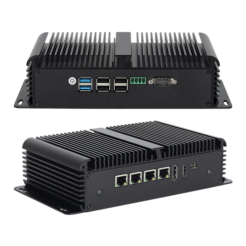 

Fanless Industrial Mini PC Firewall Compatible Windows Linux Pfsense CentOS Intel N100 RS232 RS485 4x 2.5G Ethernet HDMI DP