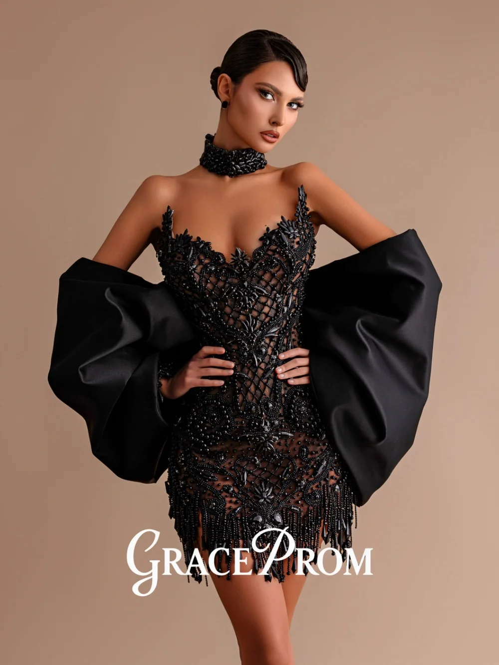 

GraceProm Bold Beaded Off Shoulder Evening Dress 2026 Carpet Gown Luxury Bodycon Above Knee Party Gown فساتين سهرة