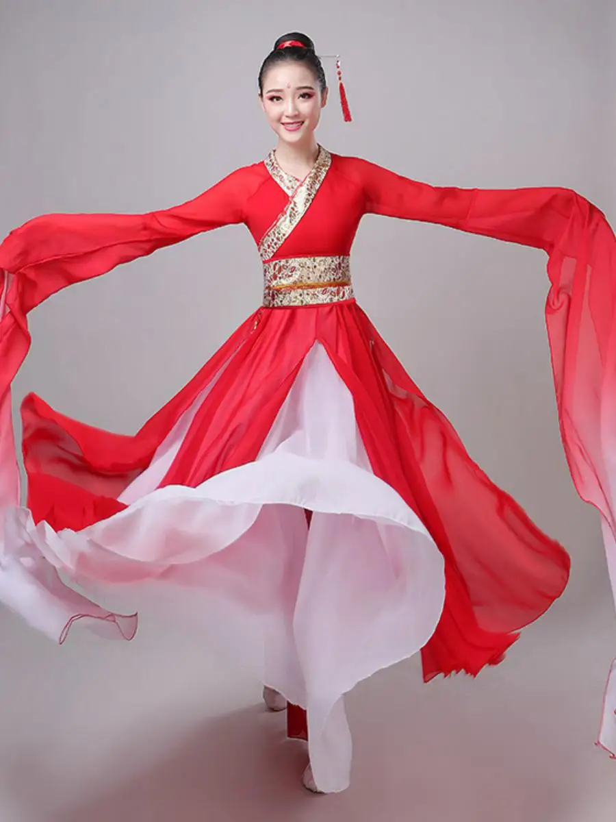 

Elegant Classical Dance Costume with Water Sleeves for Women Flowing Red Costume for Performance Traditional Hanfu Outfit