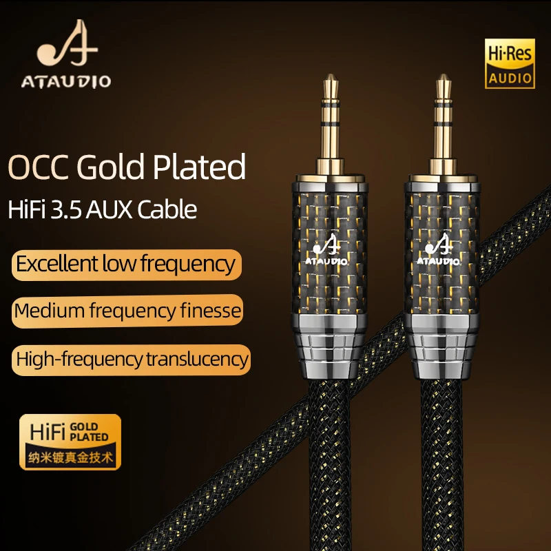 ATAUDIO Hi-Fi 3.5mm Male to Male AUX Audio Cable High Quality OCC gold-plated Interconnect core for Amplifiers CD players