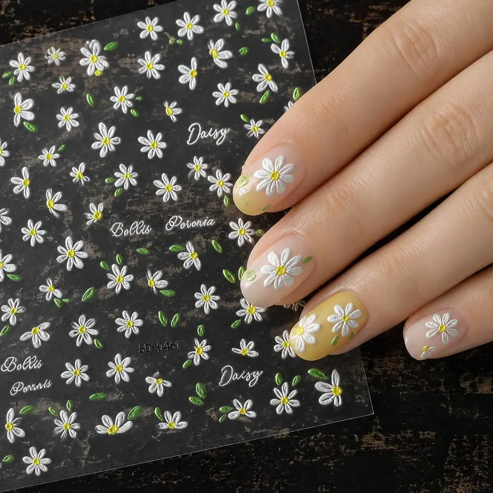 1Pc High Relief Daisy Nail Art Stickers Fresh Colors Daisy Nail Decal Complete Style Daisy Nail Slider
