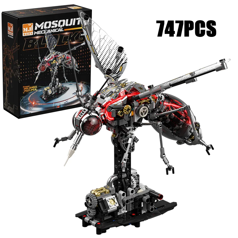 

747PCS Creative Mechanical Mosquito Model Building Blocks With Power Motor With LED Light Construction Bricks Toy Gift