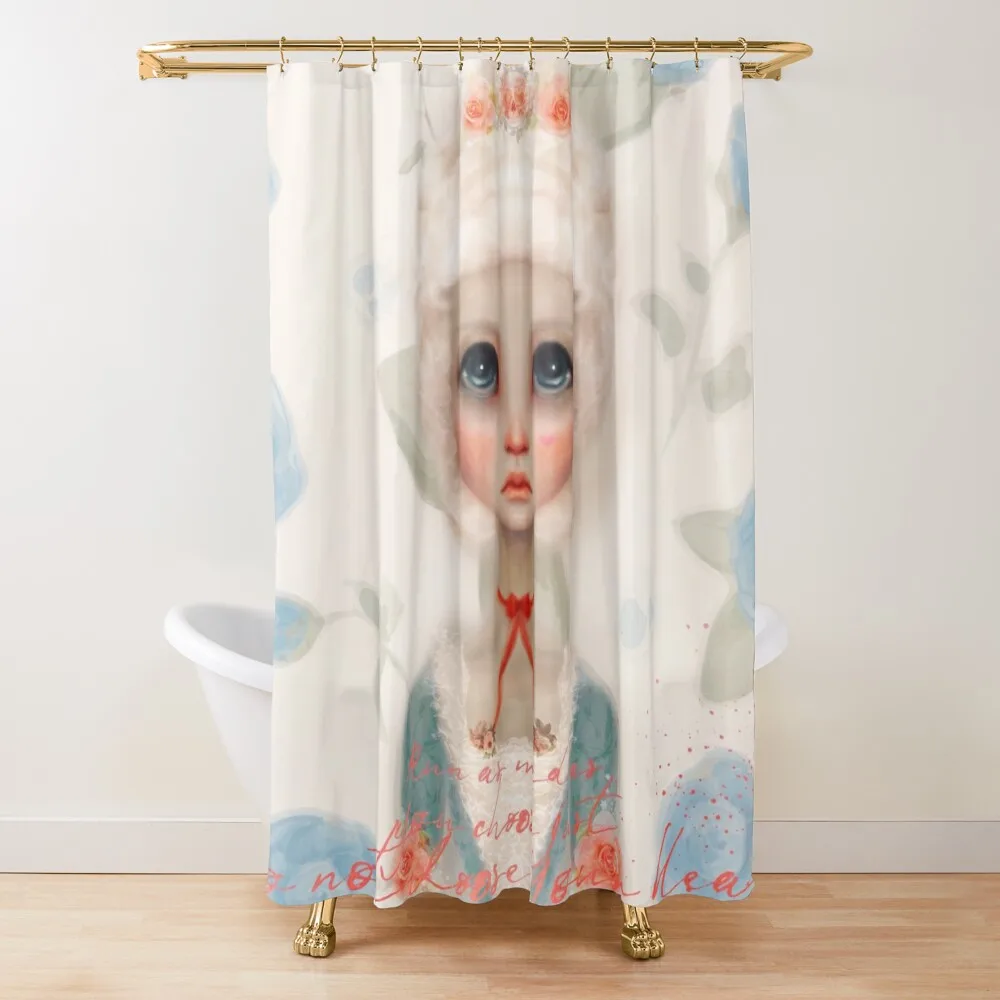 

Run As Mad As You Choose Marie Antoinette Portrait With Red Silk Bow Silver Hair Updo With Light Pink Baby Rose C Shower Curtain