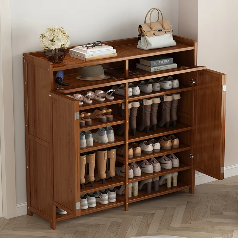 Shoe cabinet, solid wood porch cabinet, integrated wall, large capacity, dustproof shoe rack outside the door.