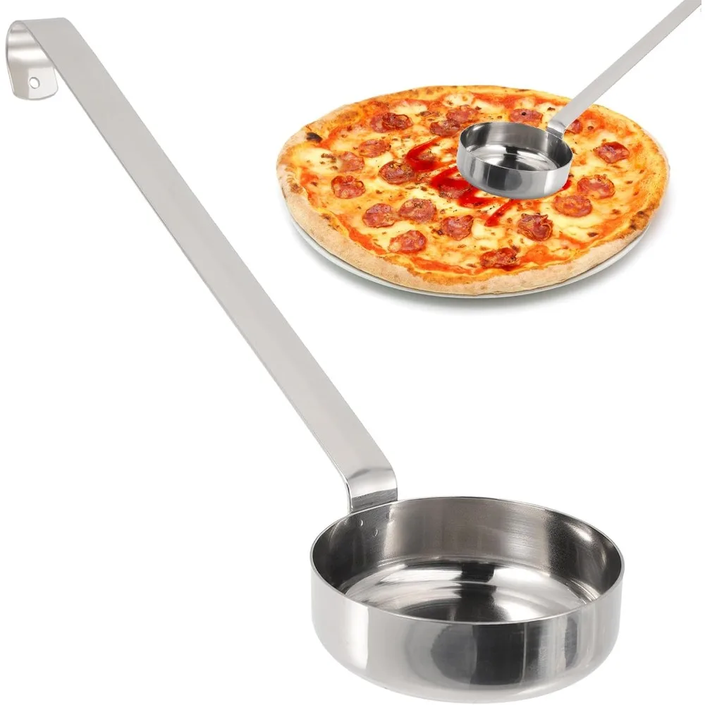 Cuchara para salsa de pizza con mango largo, cuchara medidora de fondo plano para cocina, salsa, repostería, agitar, servir, cuchara de cocina resistente