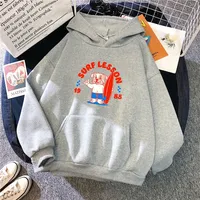 Surfing Lesson Print Hoodies Men Women Fashion Fleece Sweatshirts Casual Unisex Loose Pullover Tops