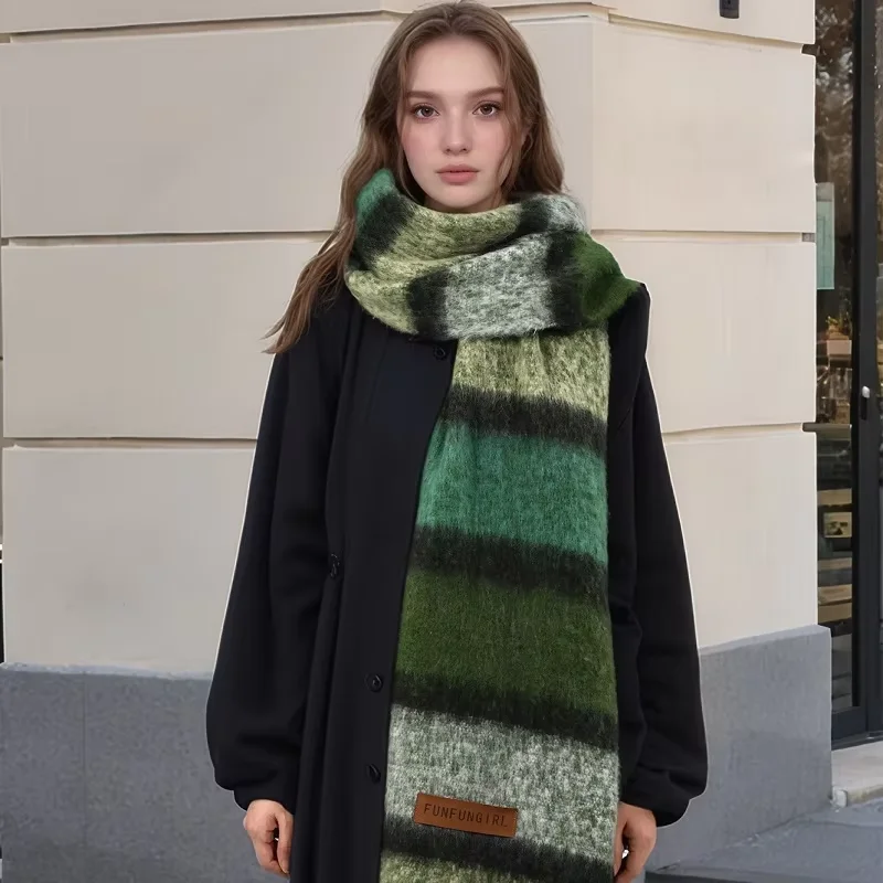 2024 New Cashmere Scarf Shawl Stripe Tassel Pashmina Scarf Woman Winter Scarf Thick Scarves Stoles Warm Blanket Femme Echarpe