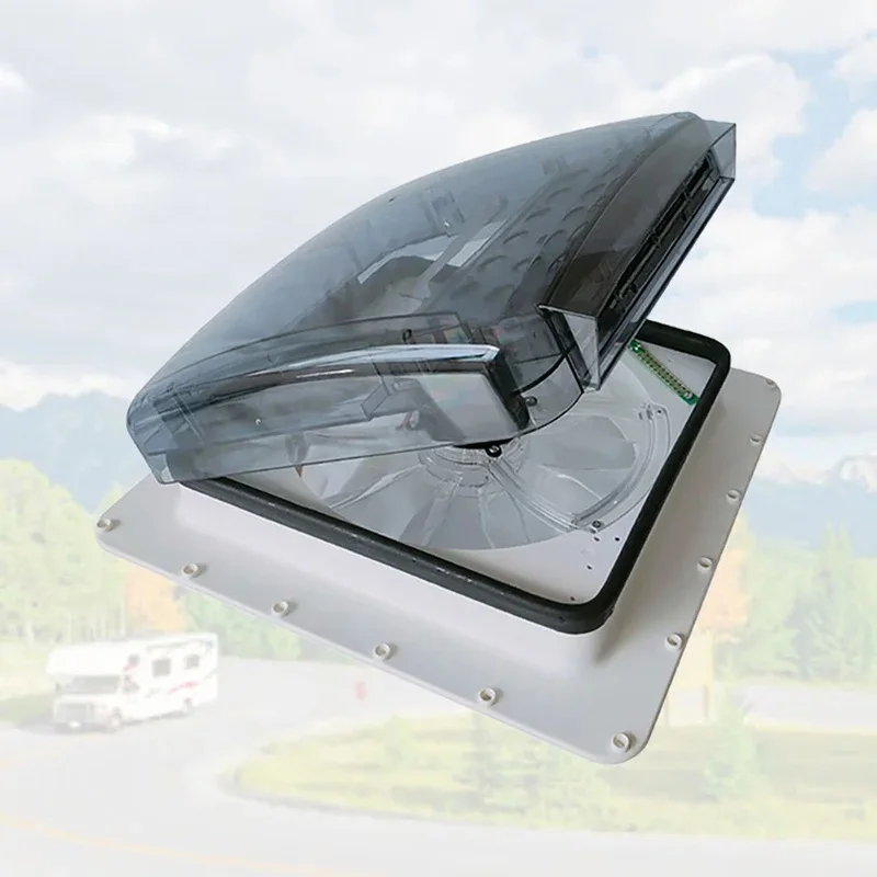 RV Roof Hatch with Ventilated Rear Wing Roof Fan and LED Light for Caravan