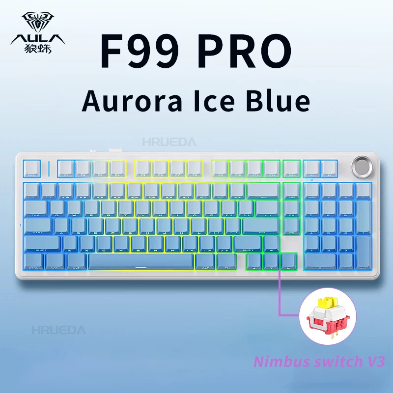 AULA F99PRO Gaming mechanisch toetsenbord 99-toetsen Drie modus Draadloos Hot-swappable pakkingstructuur Aangepast toetsenbord met mediaknop