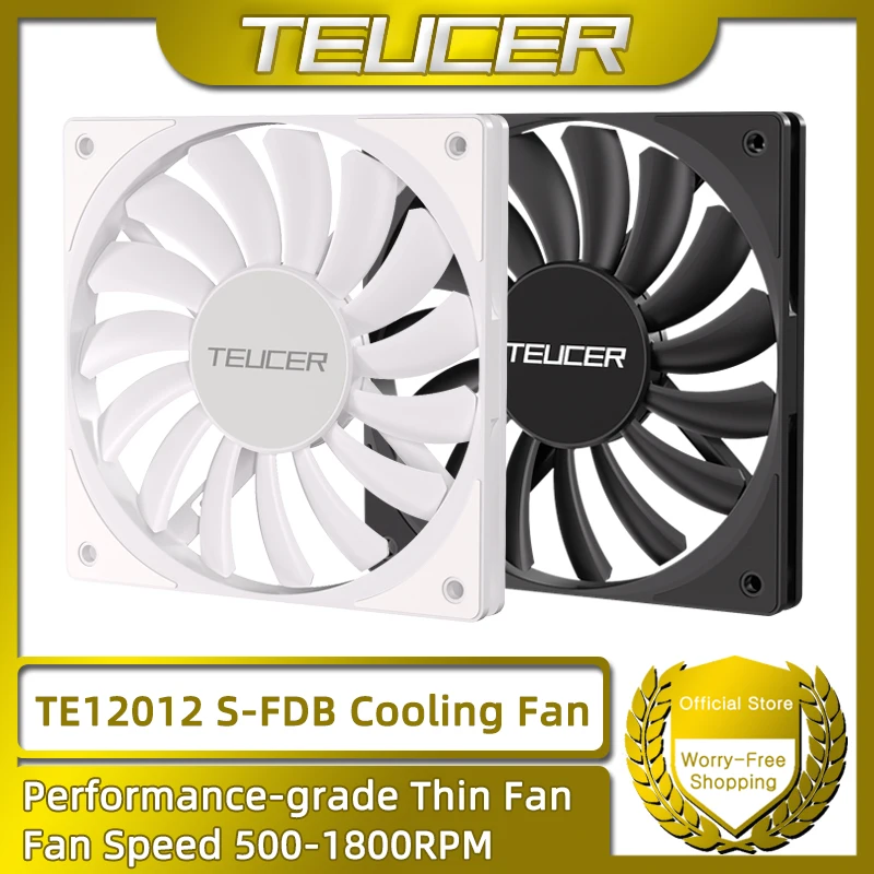 

TEUCER TE-12012 120mm Thin PC Case Fan,High Performance Cooling Low Noise 4-Pin 500-1800 RPM S-FDB Bearing Performance-grade Fan