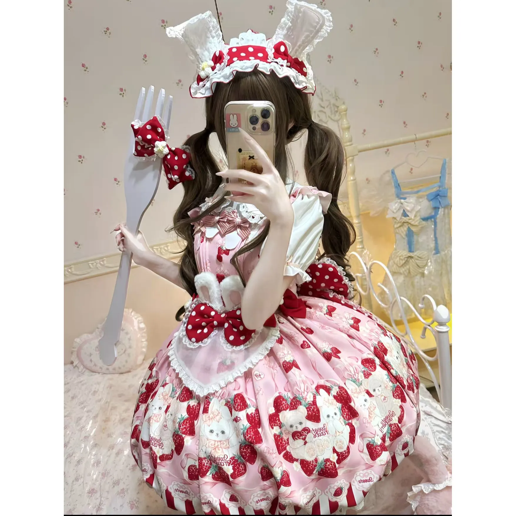 Vestidos de fiesta de cumpleaños de Lolita dulce Kawaii para niñas suaves japonesas JSK, vestido ajustado con bonito lazo estampado de capullo de flor, Vestidos