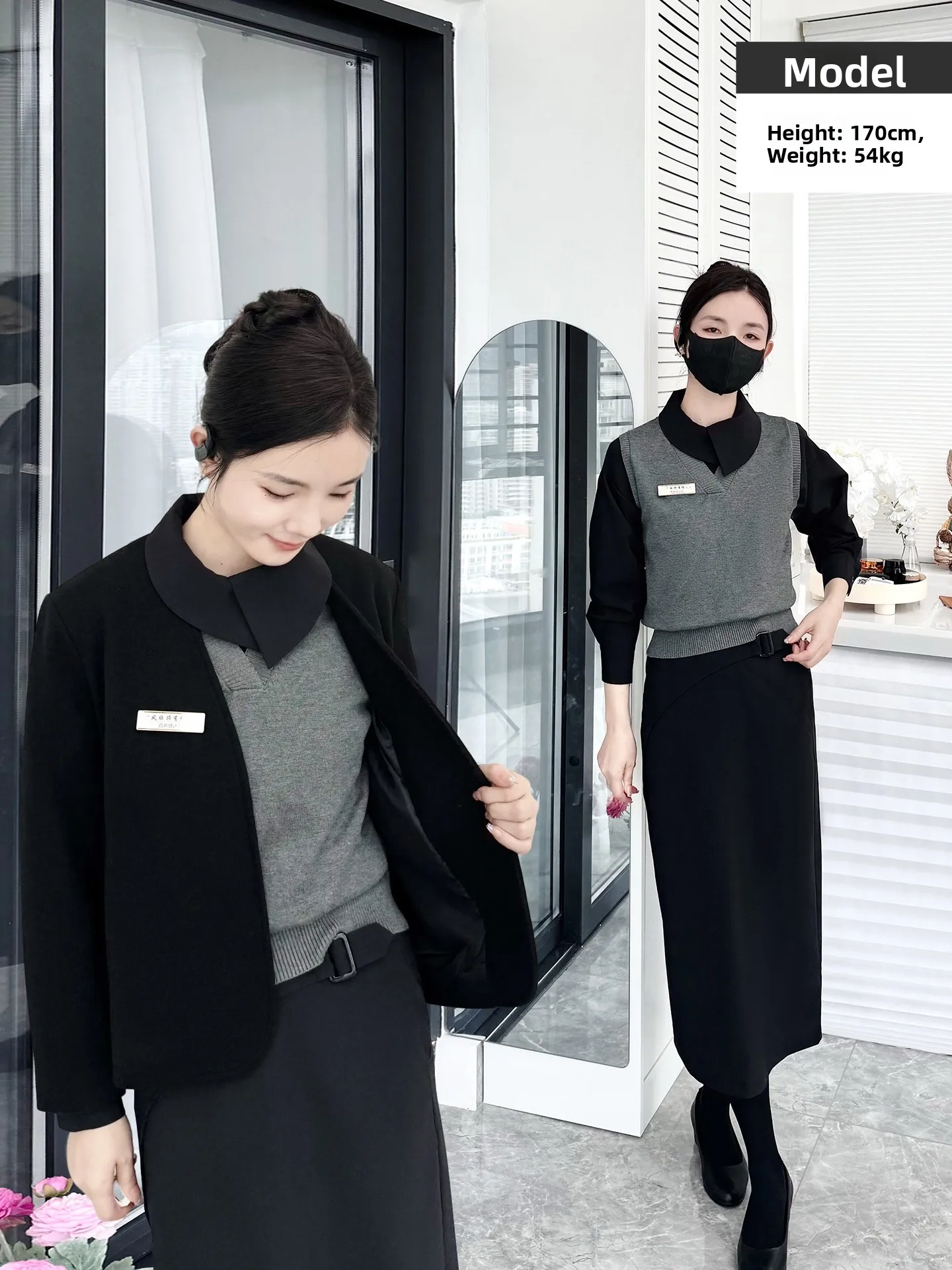 

Spring Autumn High End Beau Salon Therapeutic Healing Front Desk Women's Work orm Skirt Set Long Sve irt And Skirt