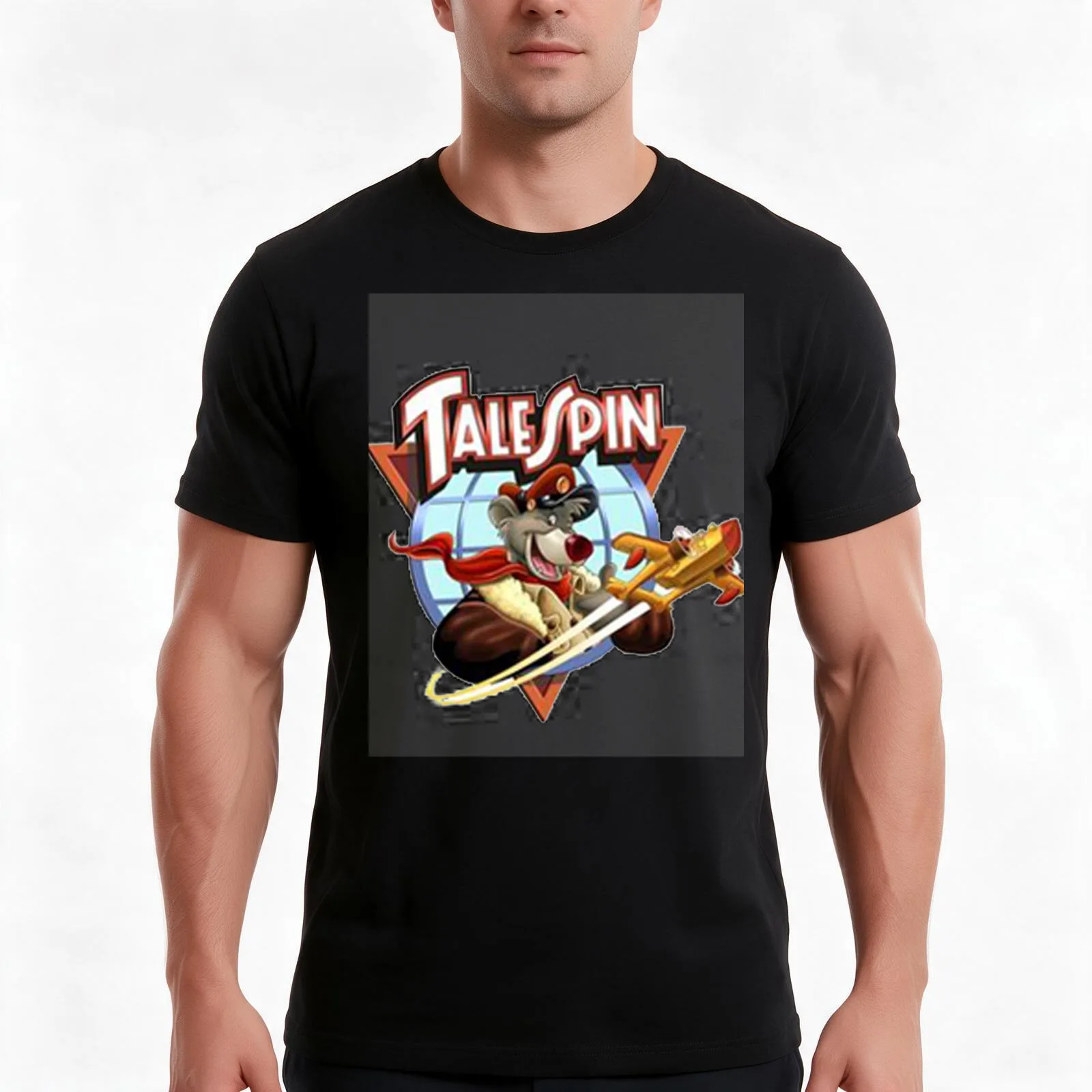 talespin T-Shirt, Summer Casual Cotton Tee, Oversized Streetwear Tops, Vintage Graphic Print, Loose Fit Short Sleeve