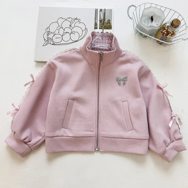 Korean New Children's Clothing Girls' Fashion Sports Hoodie Baby's Stylish Checkered Splicing Pants Two-piece Set
