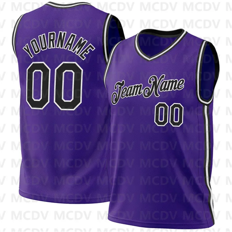 Custom Purple Gray-Black Authentic Throwback Basketball Jersey 3D Print Team Name Number Sport Clothes Adult Youth