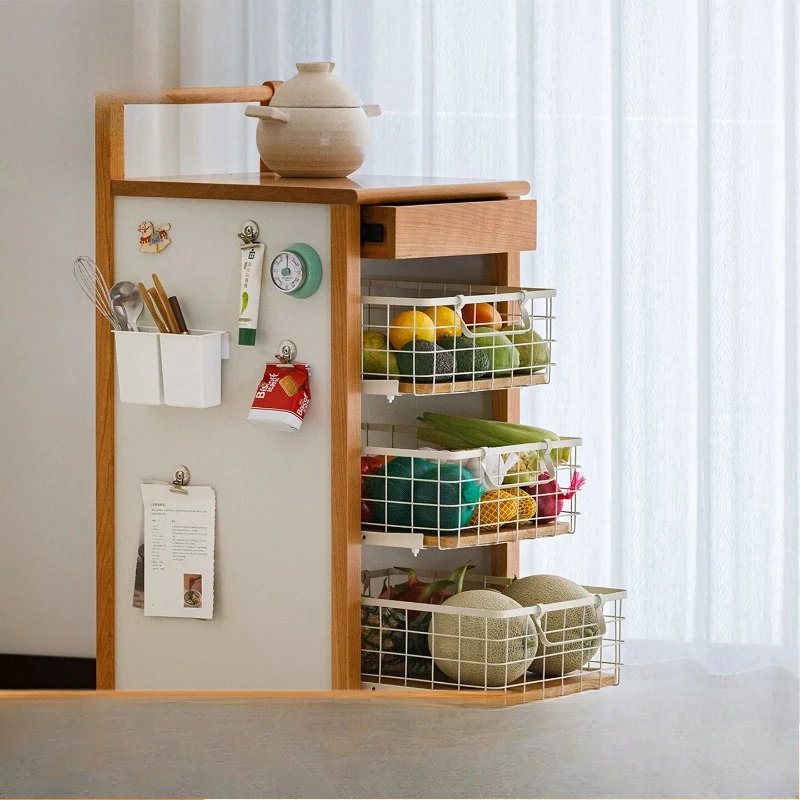 Solid wood retro kitchen fruit and vegetable rack snack storage mobile edge corner