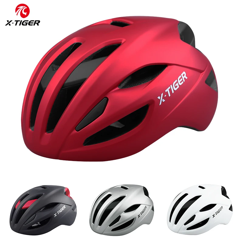 X-TIGER MTB Cycling Helmet Lightweight Helmets for Adults Adjustable Mountain Racing Riding Bicycle Helmet 27*15cm Red Silver