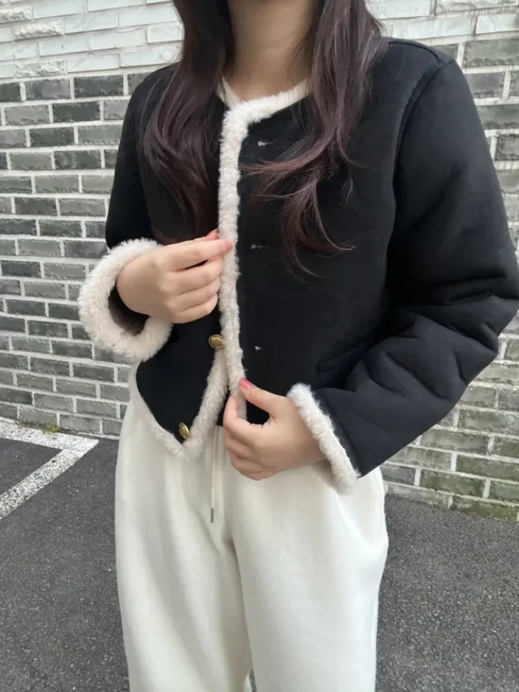 Inverno novo sle ort pele de cordeiro jaet feminino faionable único botão couro e pele entrançado casaco versátil coreano sle