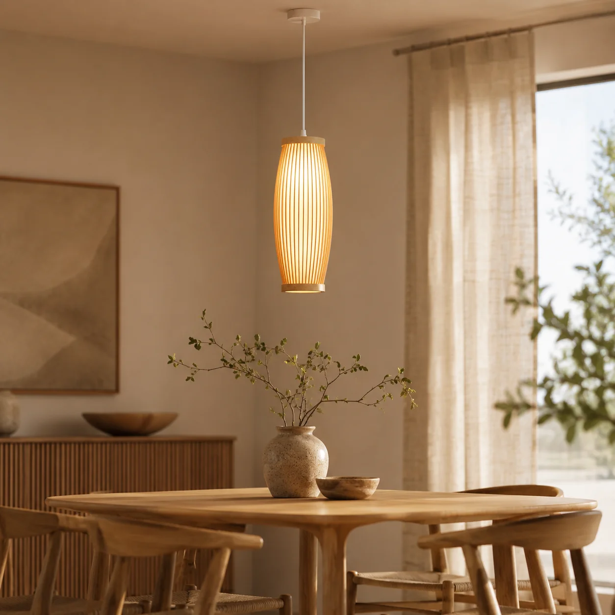 JOYINLED Woven Bamboo Hanging Light, E26/E27 Pendant Lamp, D13 X H36CM, No Bulb, for Kitchen Island